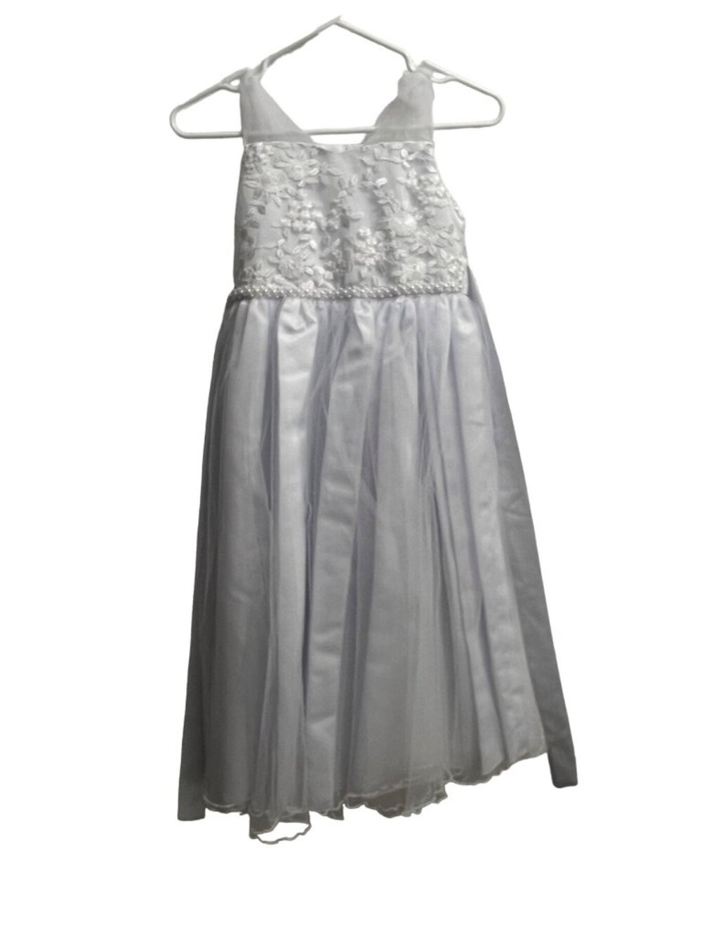 Bonnie Jean Girls White Floral Empire Beaded Waist Long Formal Dress Size 8